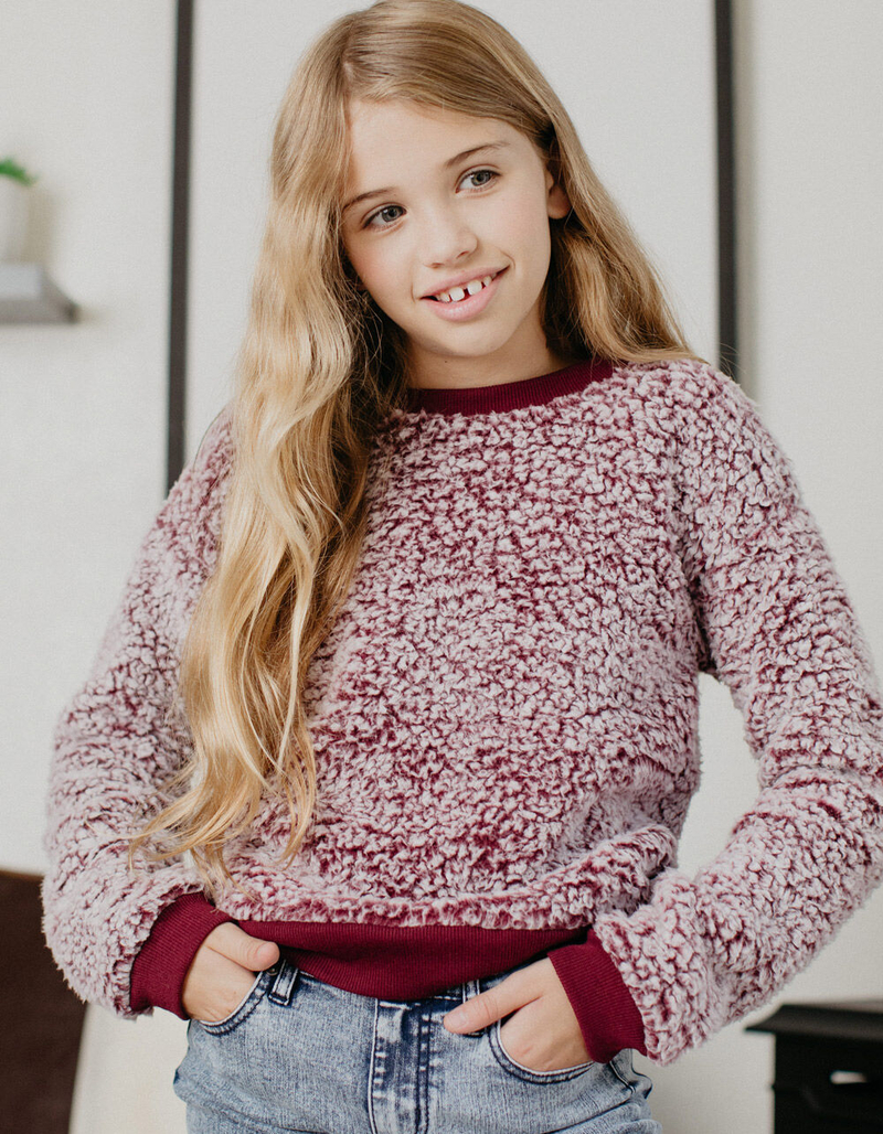 DESTINED Frosted Burgundy Girls Crew Sweatshirt image number 0