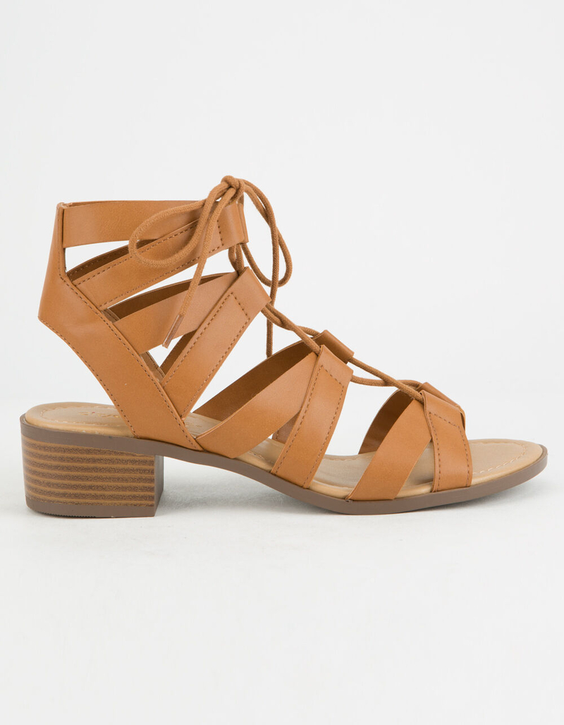 CITY CLASSIFIED Strappy Lace Up Cognac Womens Sandals image number 1