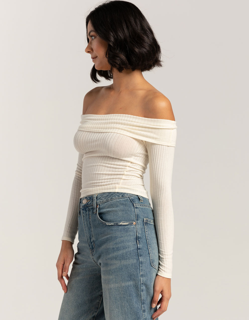 FULL TILT Fold Over Rib Off The Shoulder Womens Top image number 2
