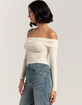 FULL TILT Fold Over Rib Off The Shoulder Womens Top image number 3