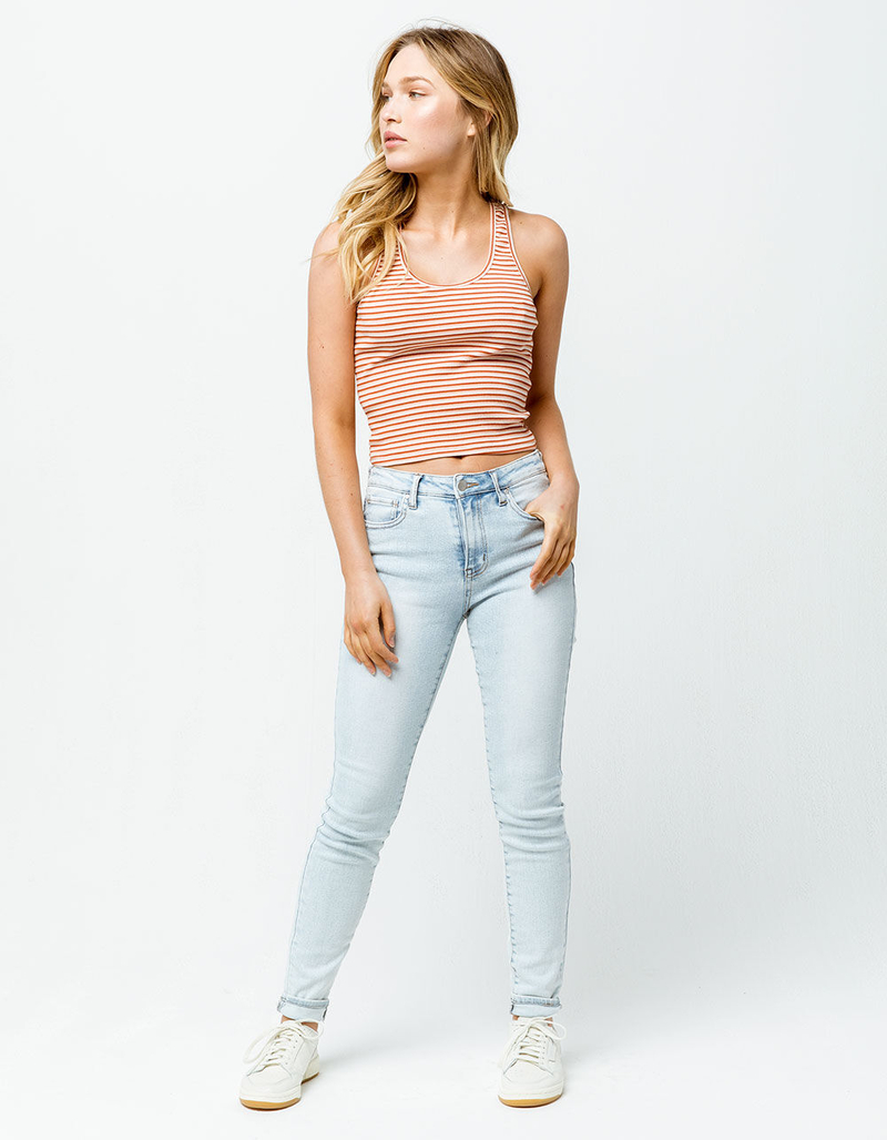SKY AND SPARROW Stripe Racerback Paprika Womens Crop Tank Top image number 3