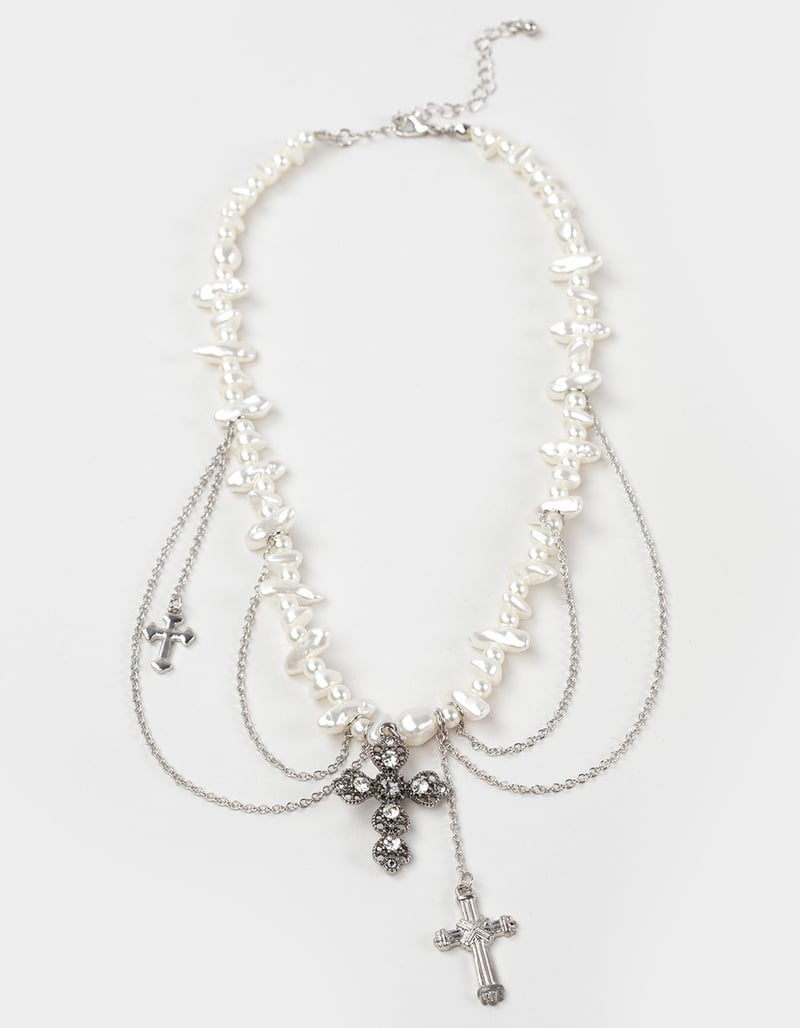 RSQ Pearl/Cross Necklace image number 0