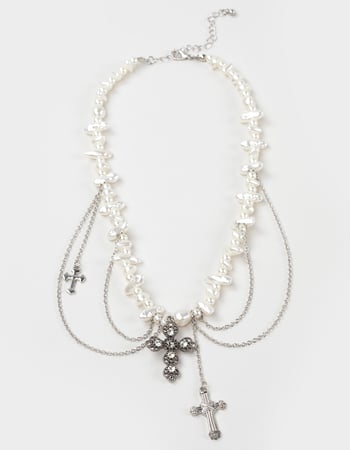 RSQ Pearl/Cross Necklace Primary Image