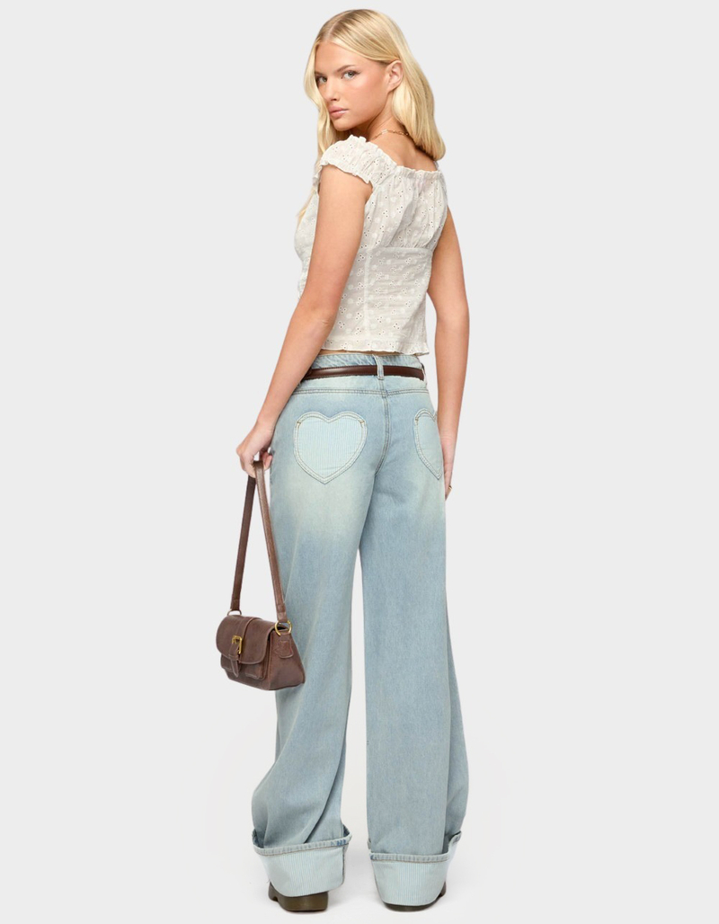EDIKTED Contrast Heart Low Rise Baggy Jeans image number 4