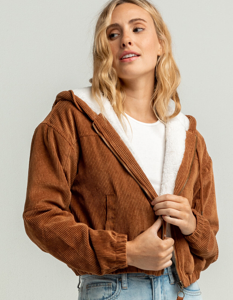 ASHLEY Corded Sherpa Womens Camel Hooded Jacket image number 0