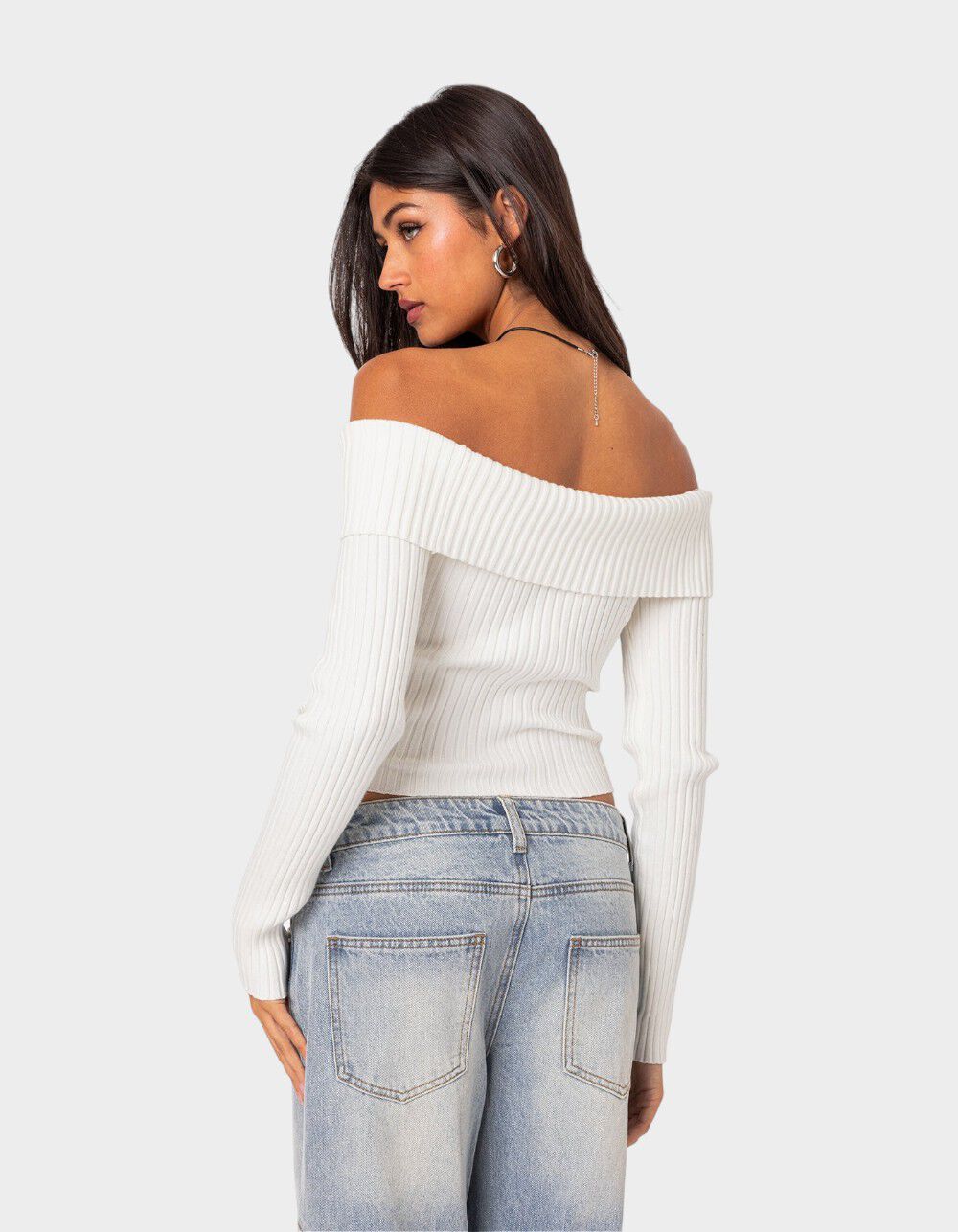 EDIKTED Lauren Knit Fold Over Top - WHITE | Tillys