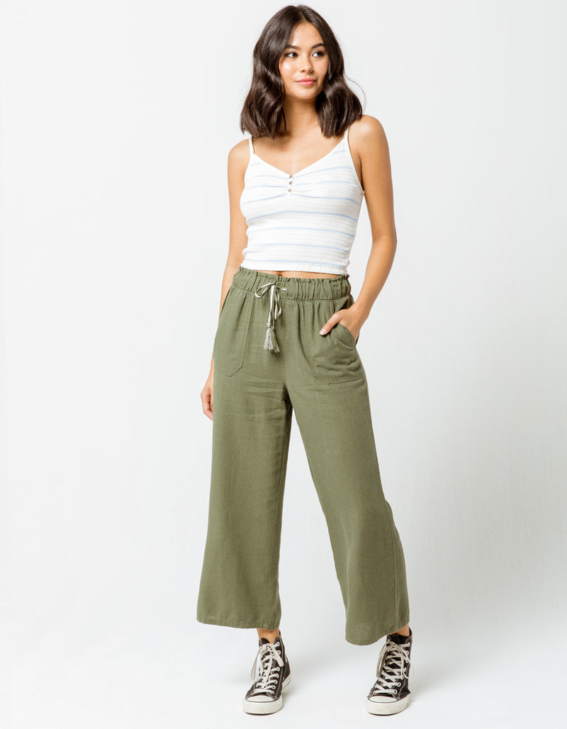 SKY AND SPARROW Linen Crop Womens Wide Leg Pants image number 3