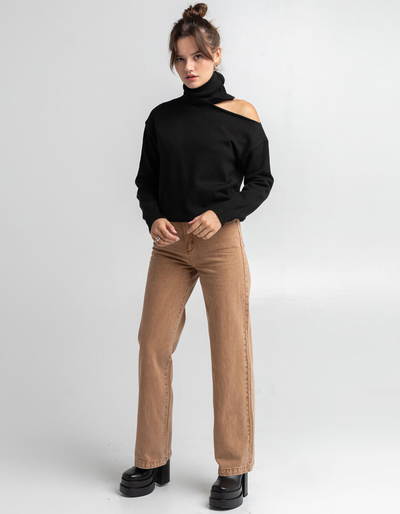 LUSH Cutout Shoulder Turtleneck Womens Sweater image number 3