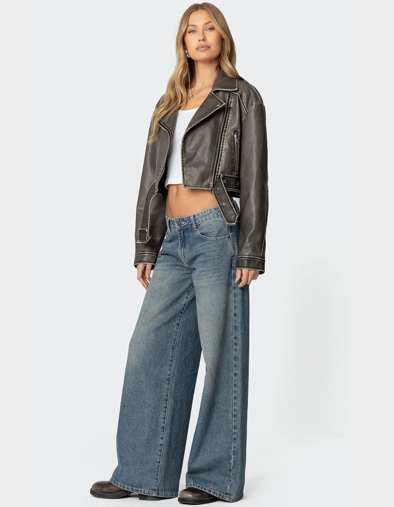 EDIKTED Washed Faux Leather Jacket image number 3
