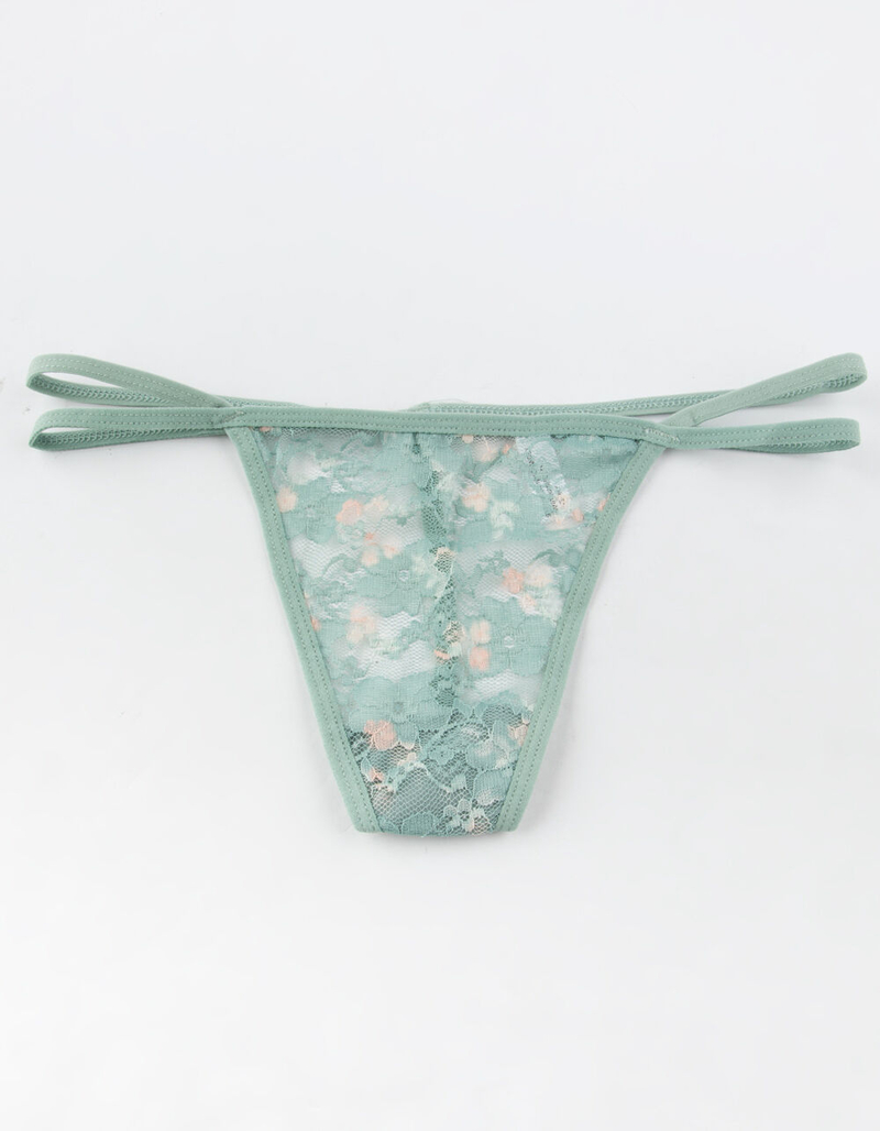 FULL TILT Strappy Printed Sage Lace Thong image number 0