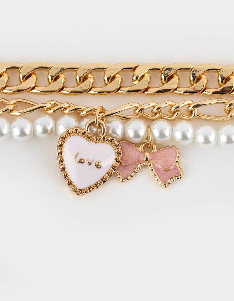 FULL TILT Heart & Bow Pearl Charm Bracelet image number 1