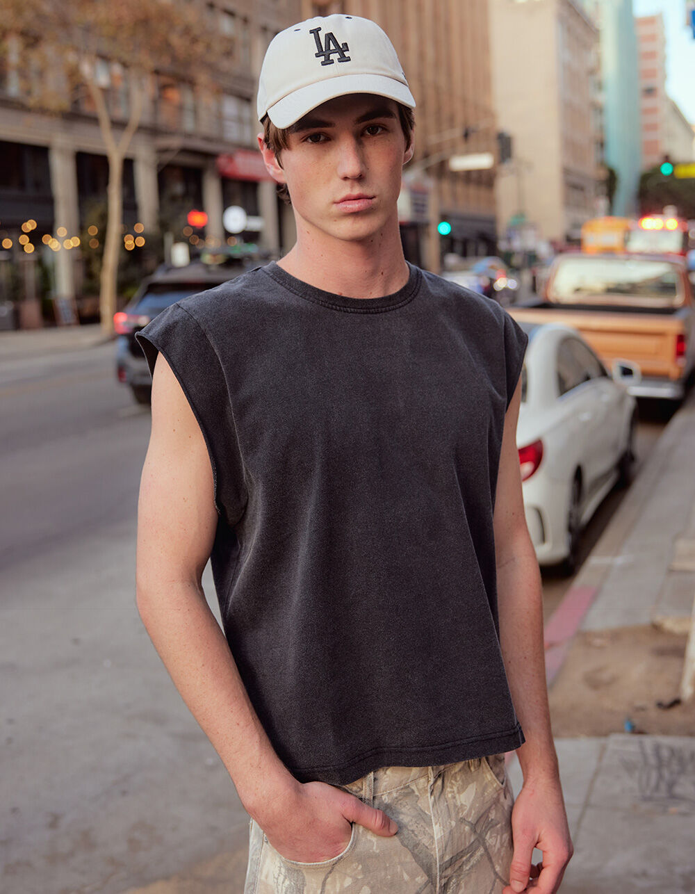 RSQ Mens Washed Cropped Muscle Tee - BLACK - M | Tillys