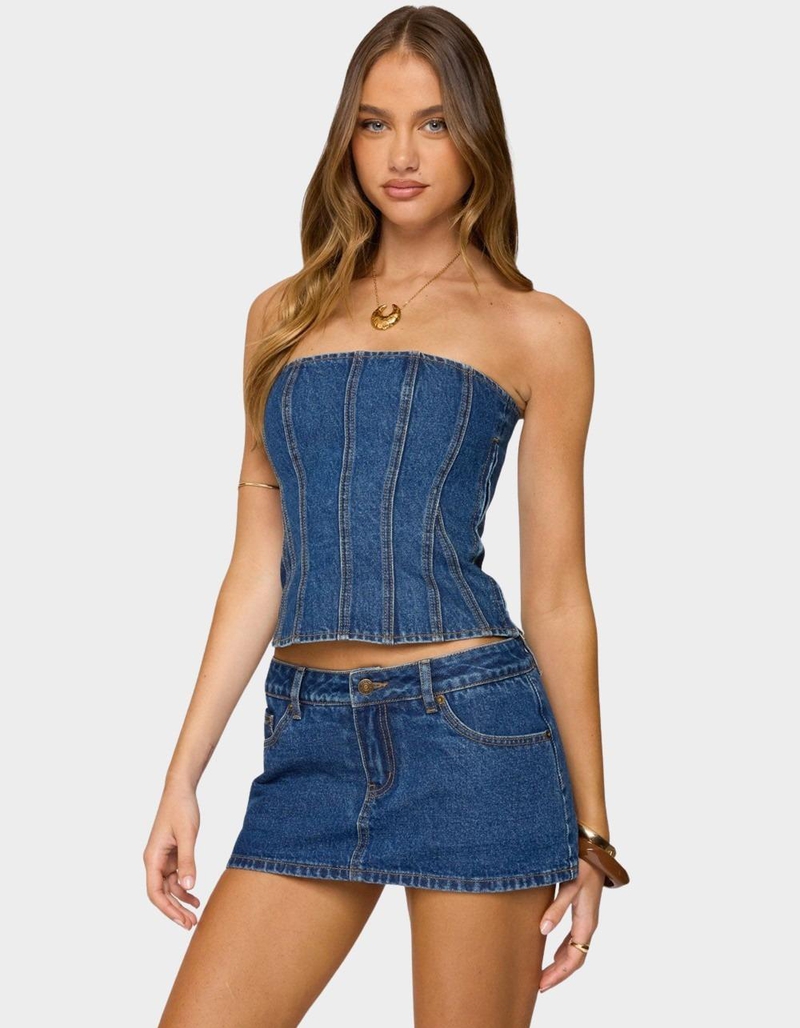 EDIKTED Camelia Strapless Denim Corset image number 4