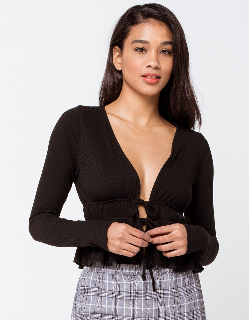 MILEY & MOLLY Ribbed Tie Front Womens Peplum Top image number 0