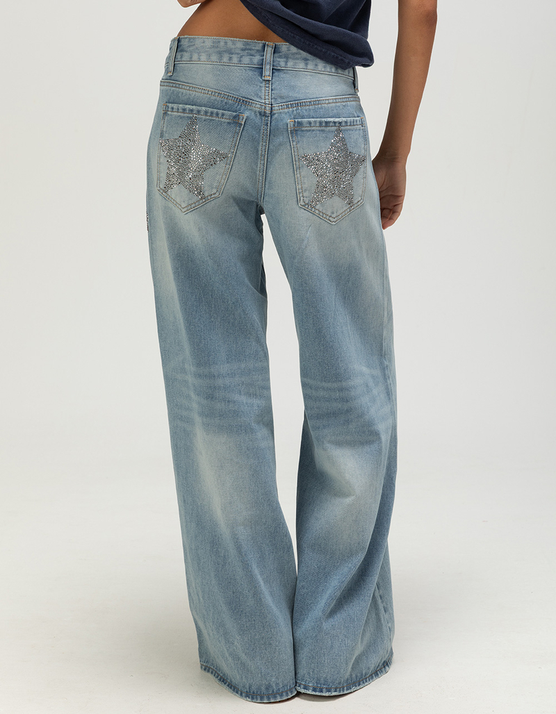 RSQ Womens Low Rise Star Rhinestone Baggy Jeans image number 2