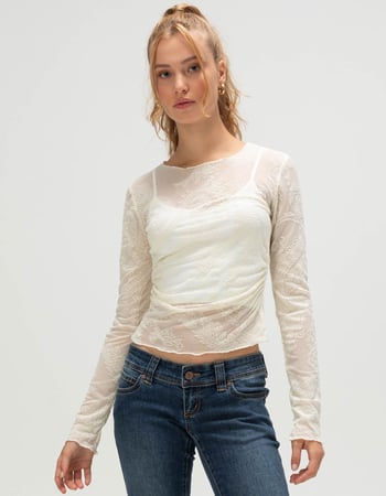 WEST OF MELROSE Womens Flocked Paisley Long Sleeve Top Primary Image