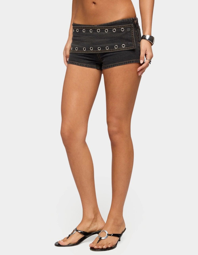 EDIKTED Gabrielle Grommet Wrap Denim Shorts image number 1
