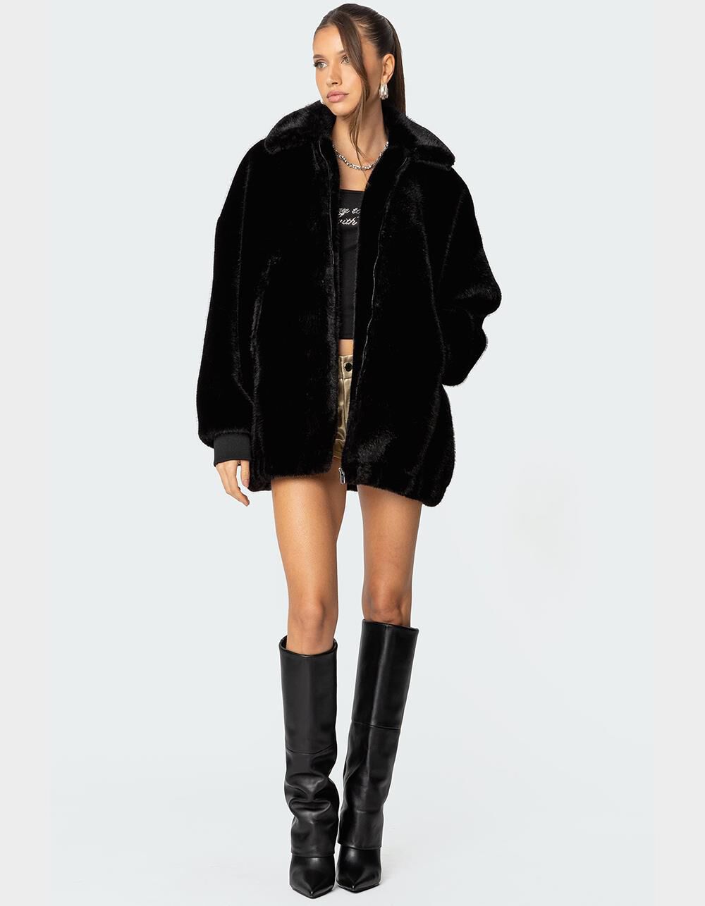 EDIKTED Taylor Oversized Faux Fur Jacket - BLACK | Tillys