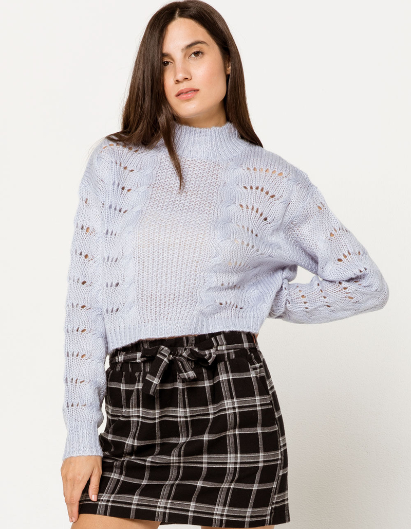 WOVEN HEART Open Text Mock Neck Womens Crop Sweater image number 0
