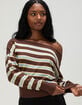 RSQ Womens Off The Shoulder Stripe Banded Bottom Sweater image number 2