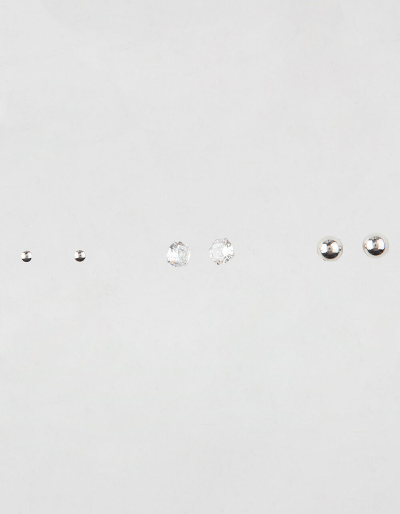 FULL TILT 3 Pairs Sterling Silver Rhinestone/Stud Earrings image number 0