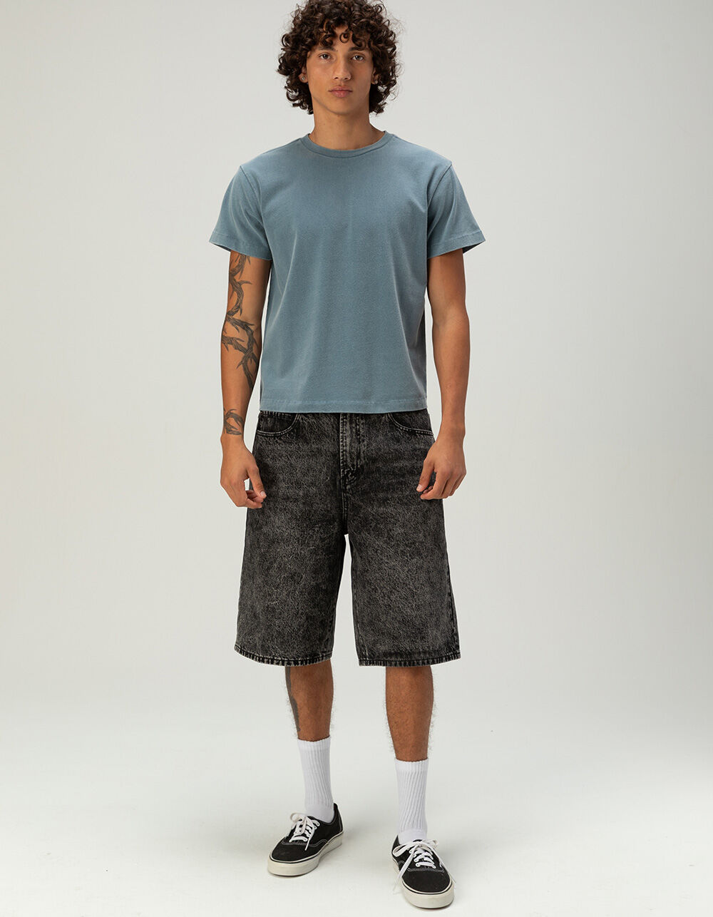 RSQ Mens Baggy Embroidered Jorts - WASHED BLACK | Tillys