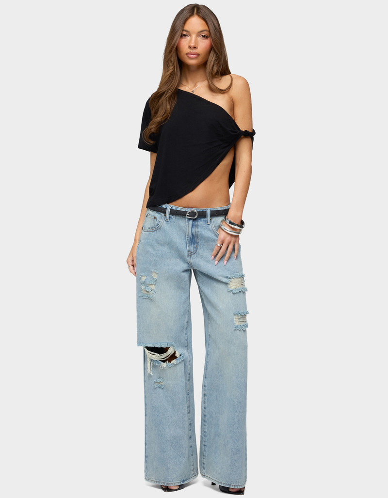 EDIKTED Ellah Distressed Low Rise Baggy Jeans image number 3