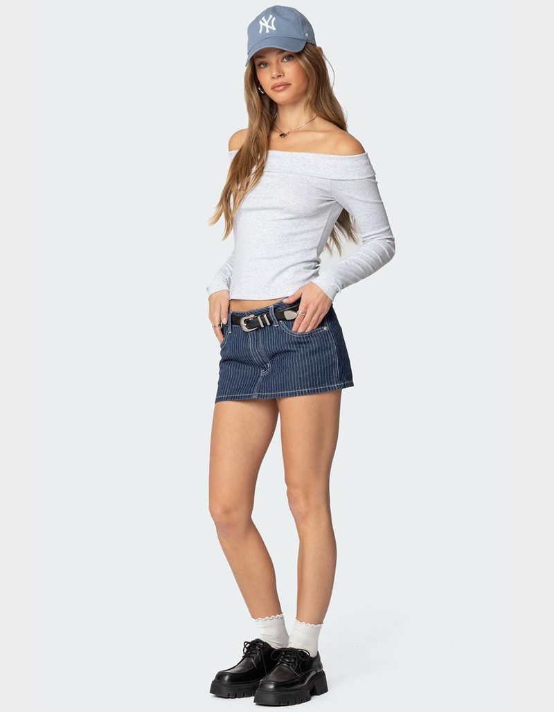 EDIKTED Neria Pinstripe Denim Micro Skort image number 2