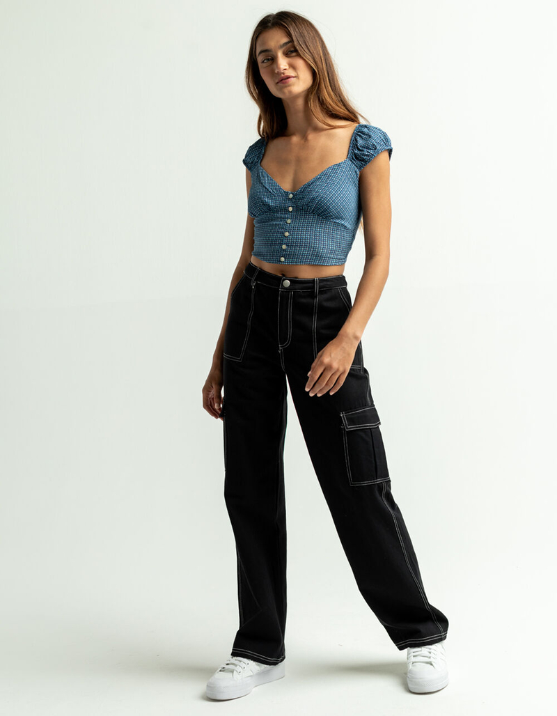 FULL TILT Button Front Womens Blue & Black Plaid Top image number 4