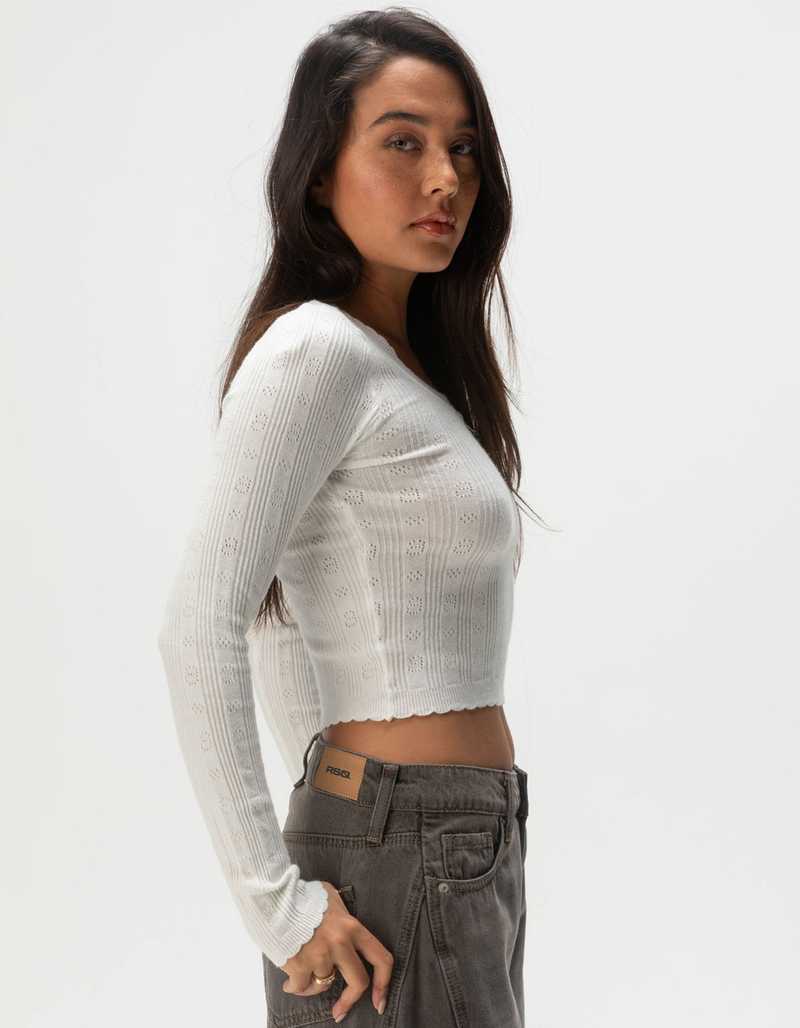 RSQ Pointelle Scallop Womens Pullover Sweater image number 2