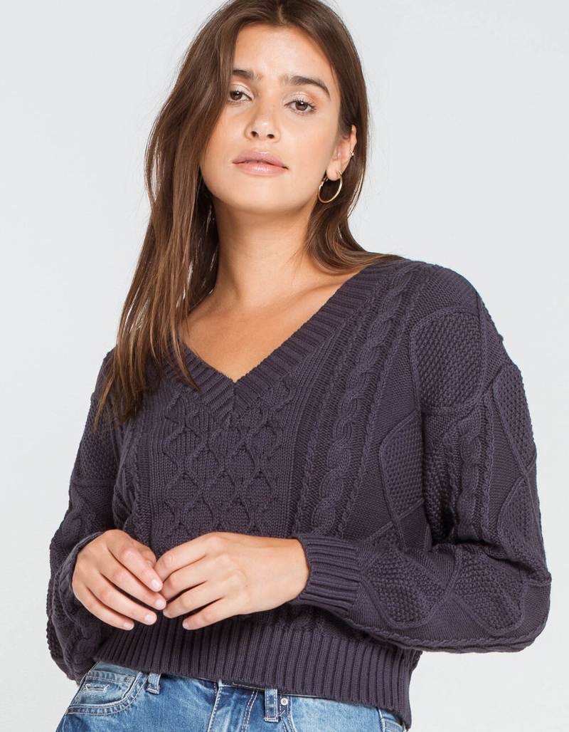 RSQ Cable Knit V Neck Womens Navy Sweater image number 0