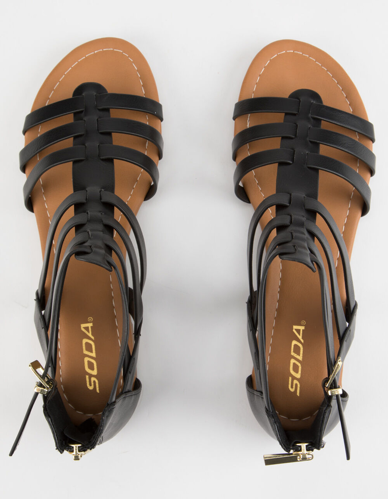 SODA T-Strap Back Zip Black Womens Gladiator Sandals image number 1