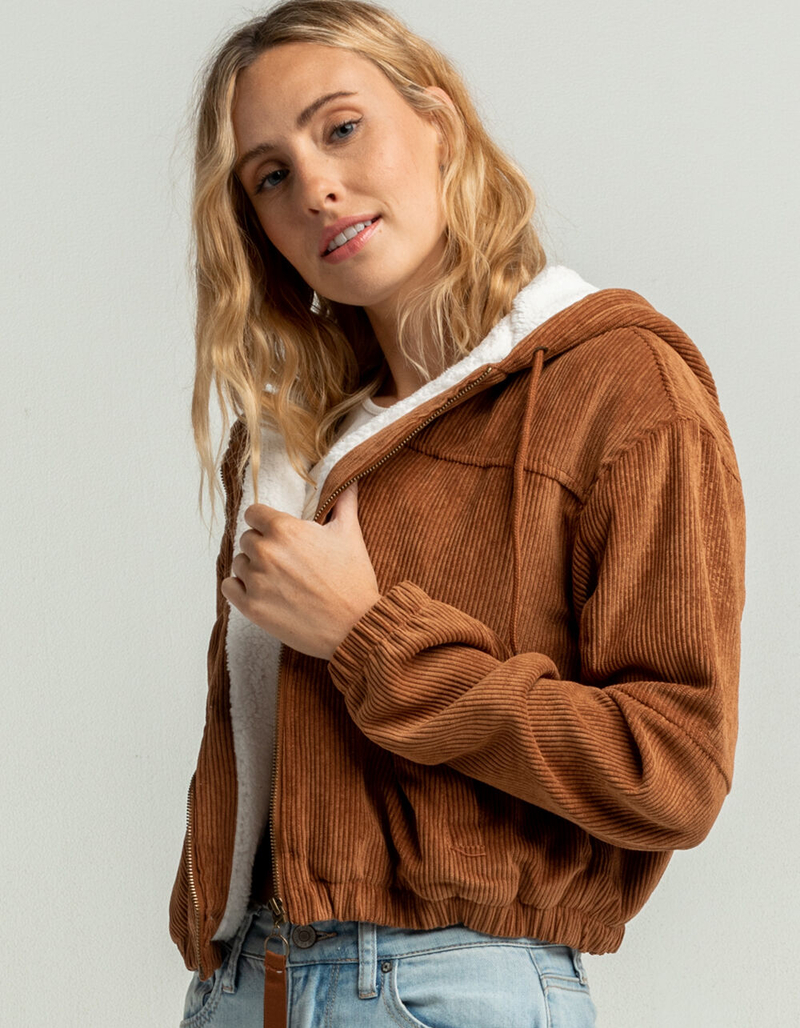 ASHLEY Corded Sherpa Womens Camel Hooded Jacket image number 1