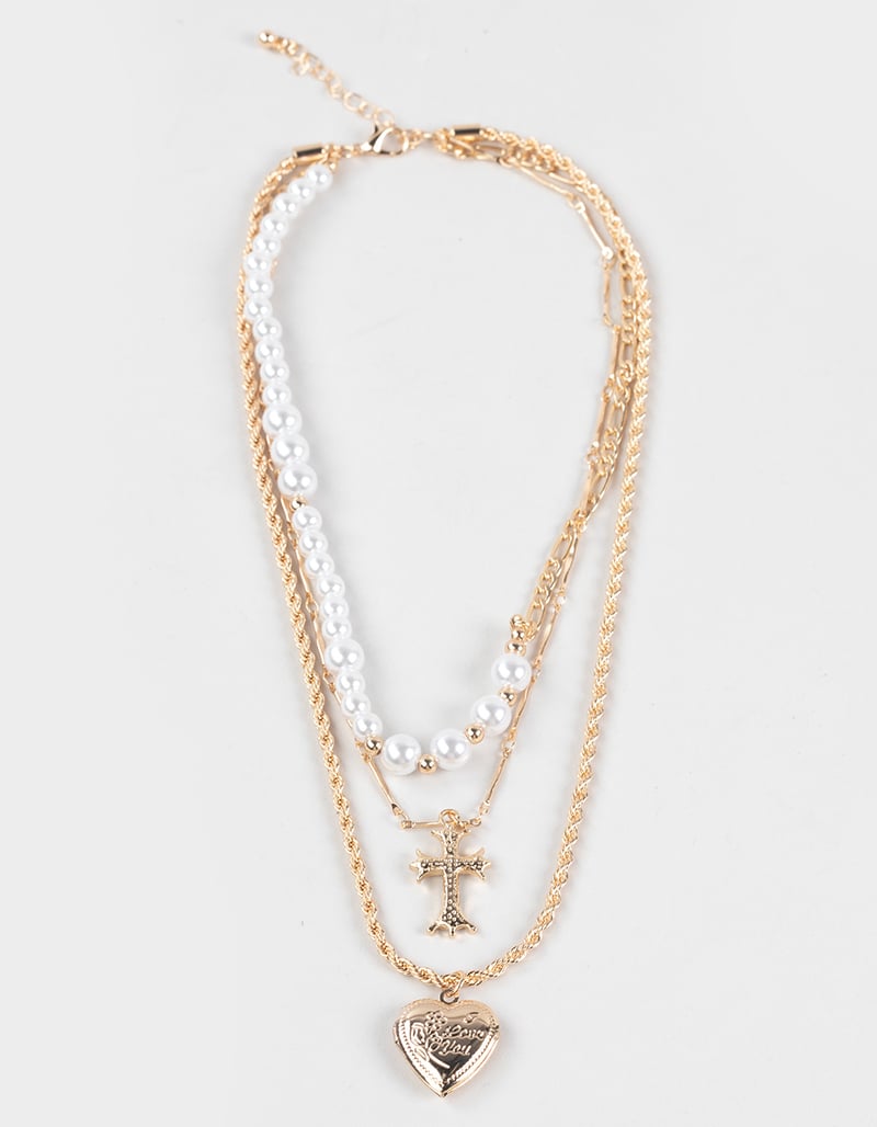FULL TILT Layered Cross/Pearl Heart Necklace image number 0