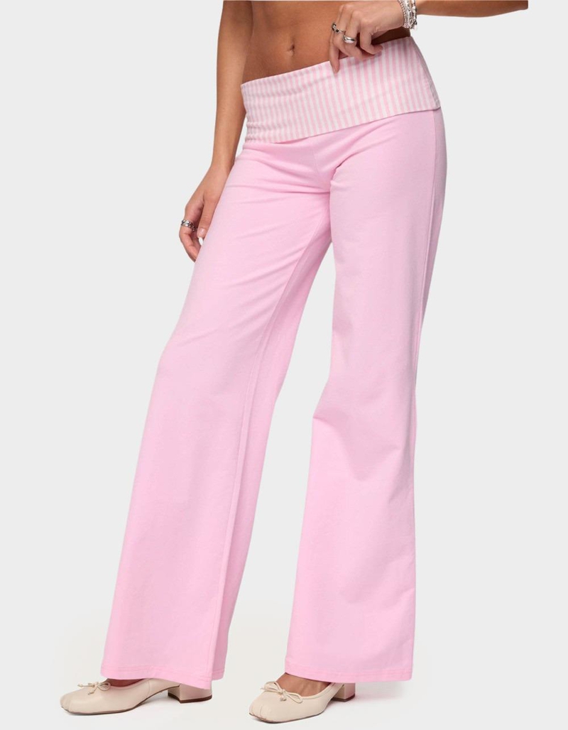 EDIKTED Meshey Striped Fold Over Pants image number 1