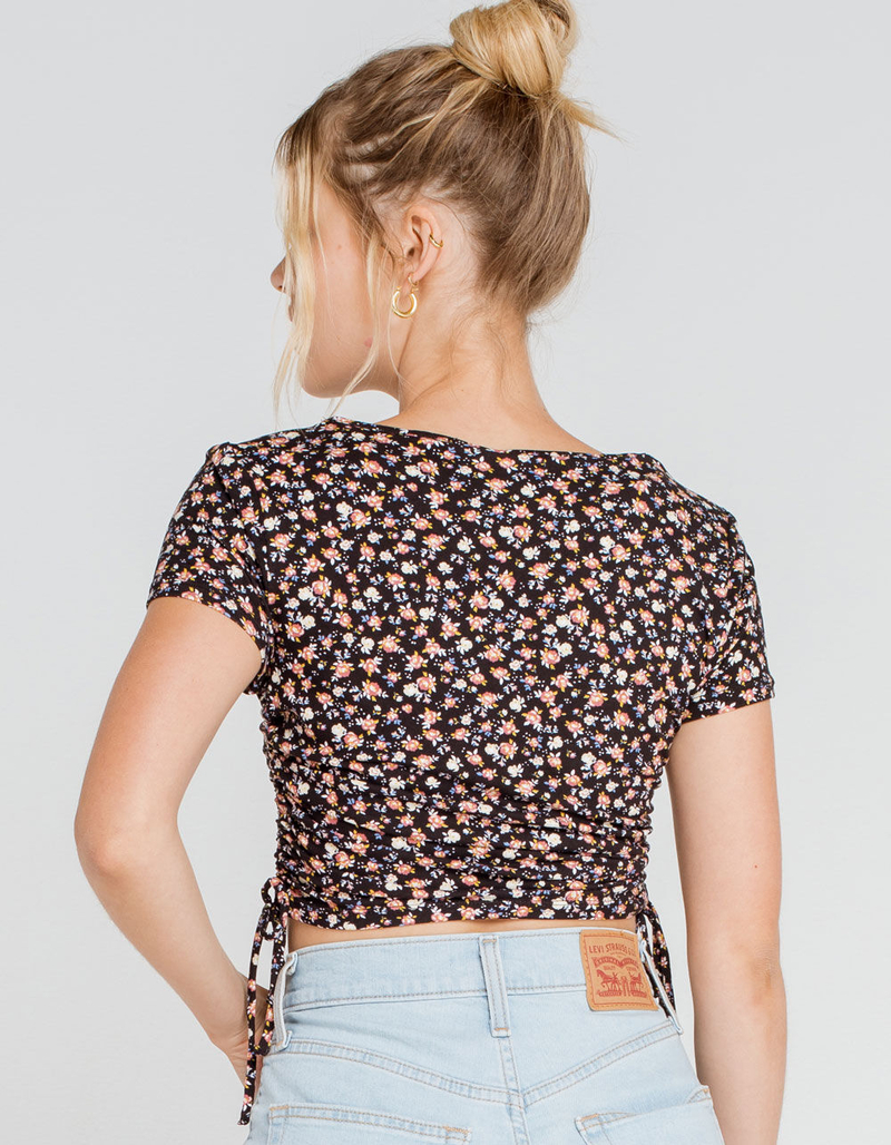 SKY AND SPARROW Ditsy Cinch Side Tie Womens Black Tee image number 2