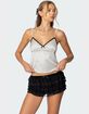 EDIKTED Polka Dot Satin Lace Trim Top image number 1