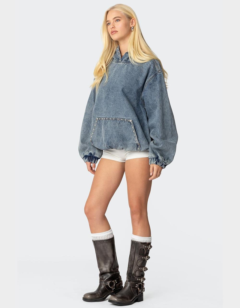 EDIKTED Marney Oversized Studded Denim Hoodie image number 1