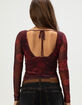 FULL TILT Floral Mesh Ruched Long Sleeve Womens Top image number 2