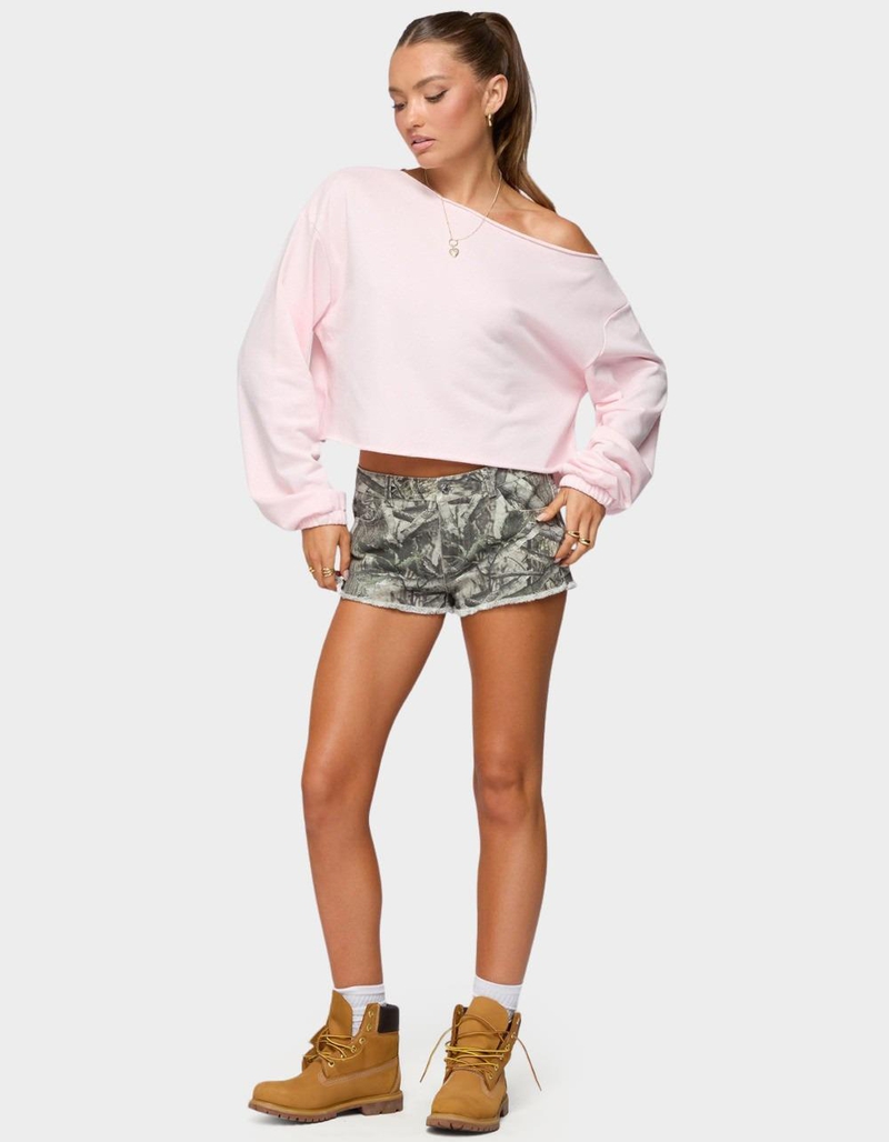 EDIKTED Joyce Camo Low Rise Denim Shorts image number 4