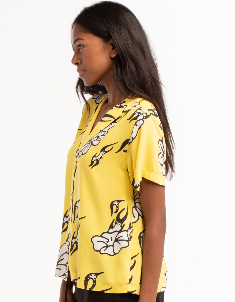 OBEY Flamin' Flowers Womens Button Up Shirt image number 1