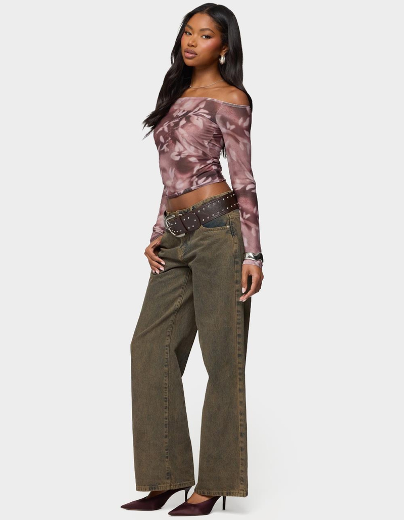 EDIKTED Off Shoulder Printed Sheer Mesh Top image number 3