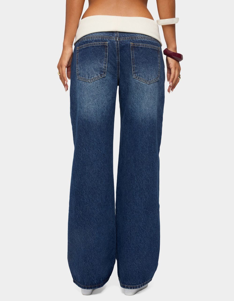 EDIKTED Knit Foldover Low Rise Baggy Jeans image number 2