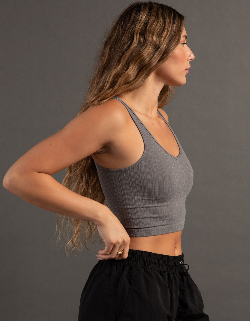 FULL TILT Seamless Lurex V-Neck Womens Rib Tank Top image number 2