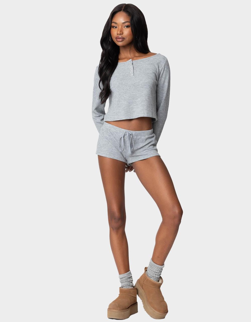 EDIKTED Teddy Waffle Shorts image number 1