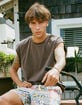 RSQ Mens Washed Crop Muscle Tee image number 1