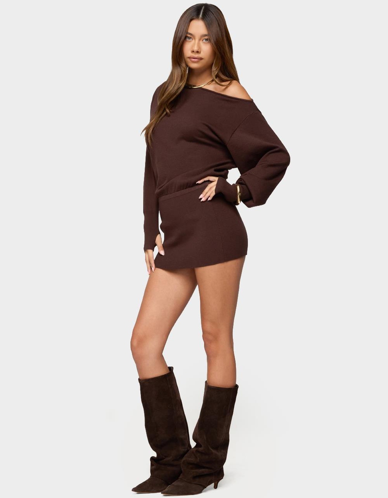 EDIKTED Eve Off Shoulder Knit Mini Dress image number 1