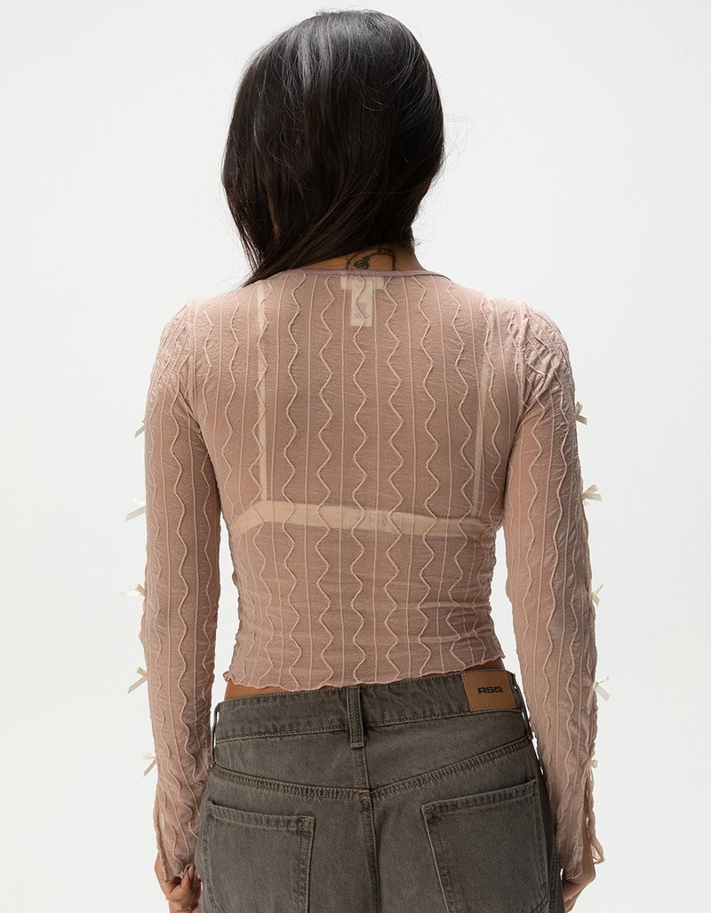 FULL TILT Textured Bow Womens Long Sleeve Top image number 3