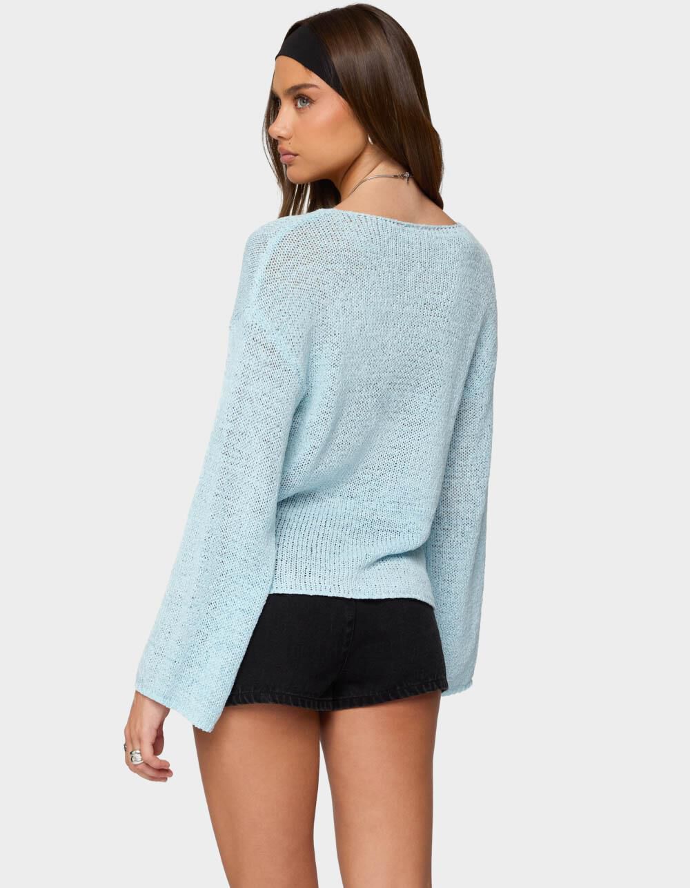 EDIKTED Drop Shoulder Light Knit Sweater - LIGHT BLUE - XS | Tillys