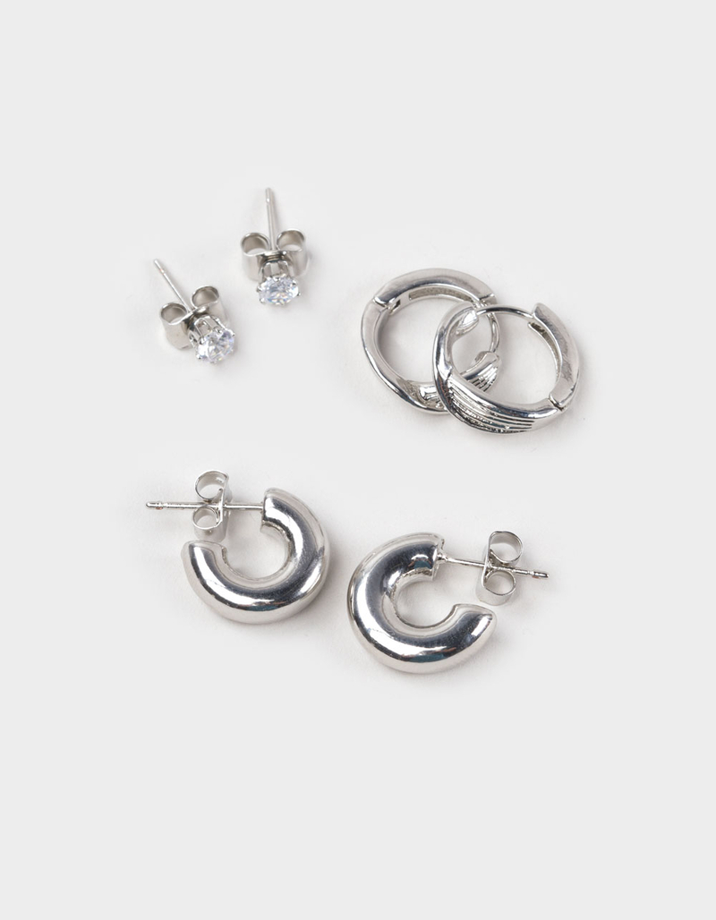 DO EVERYTHING IN LOVE White Gold Dipped 3 Pack Earrings image number 0